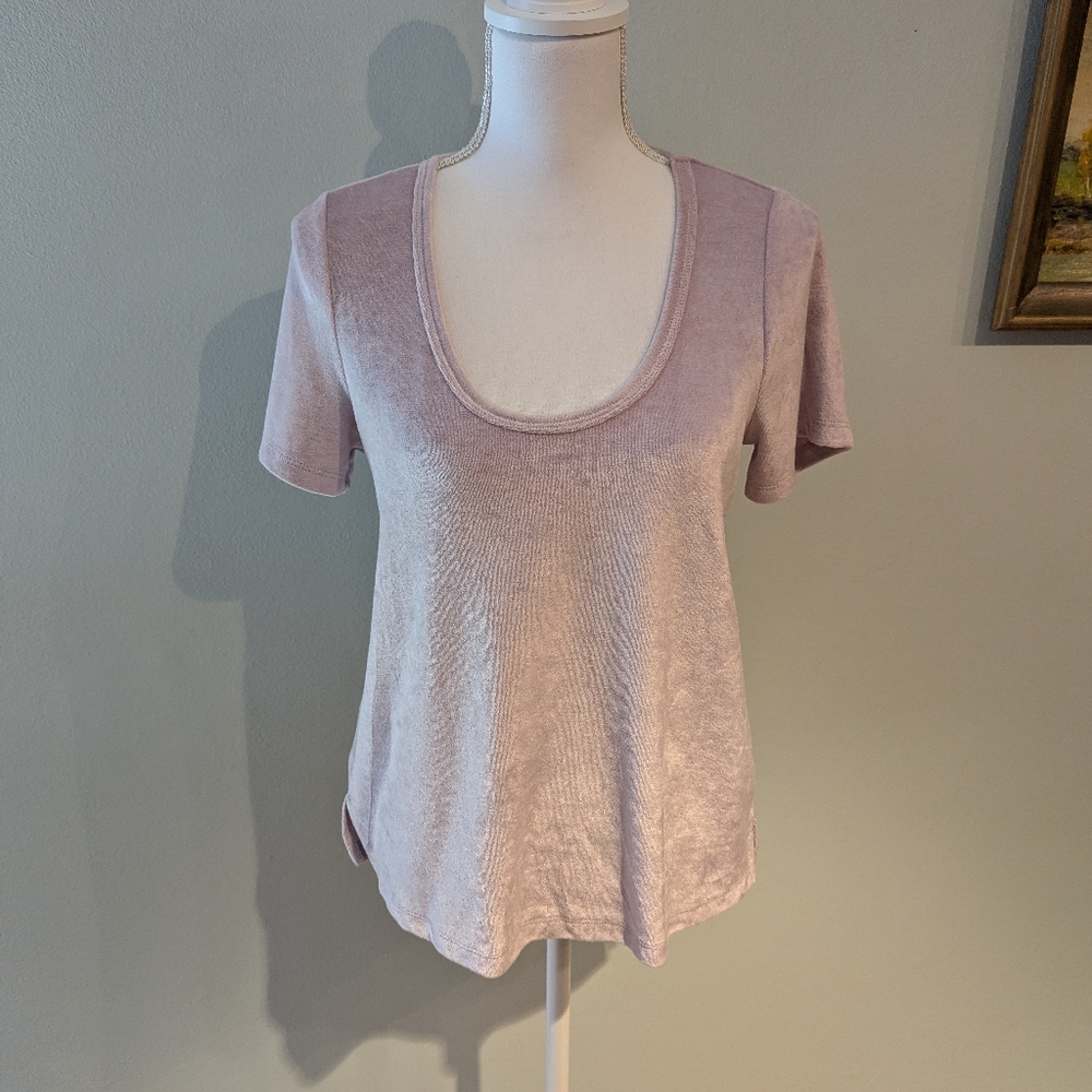 Anthropologie Pure & Good Women's Small Velvet Lilac Scoop Neck Shirt